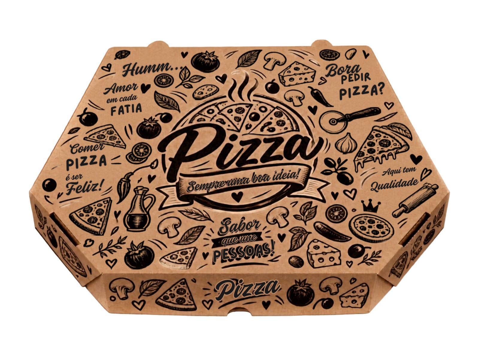 A mesma caixa de pizza impressa com arte personalizada